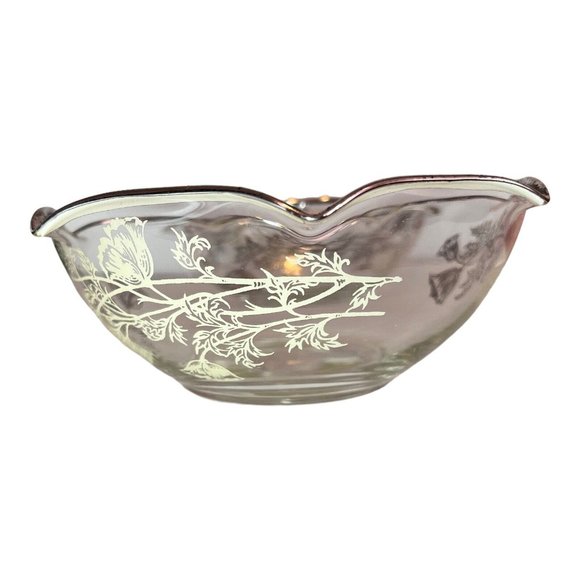 Silver City glass Silver overlay poppy floral ruffle rim 1940s Flanders bowls‎ - Picture 3 of 10